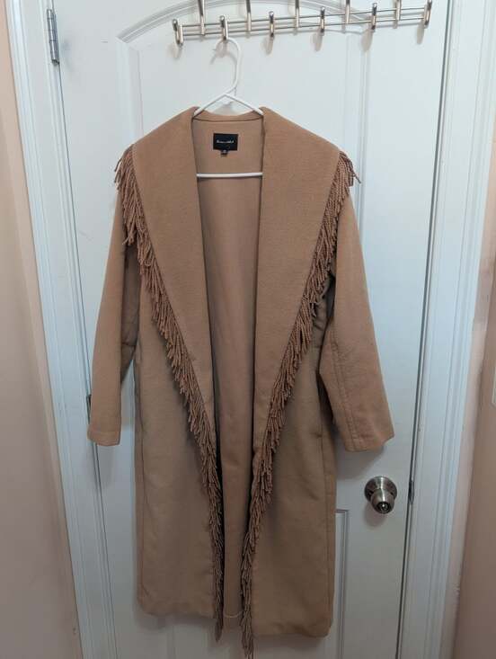 Line & Dot Jackets & Blazers - Line & Dot Camel Fringe Shawl Collar Coat, Size XS